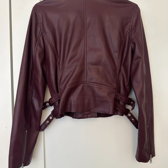 Halogen Faux Leather Moto Jacket, Burgundy, Size S - Picture 10 of 11